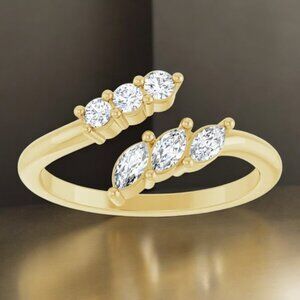 Lab Created Marquise and Round Diamond Bypass Ring in 14kt Yellow Gold